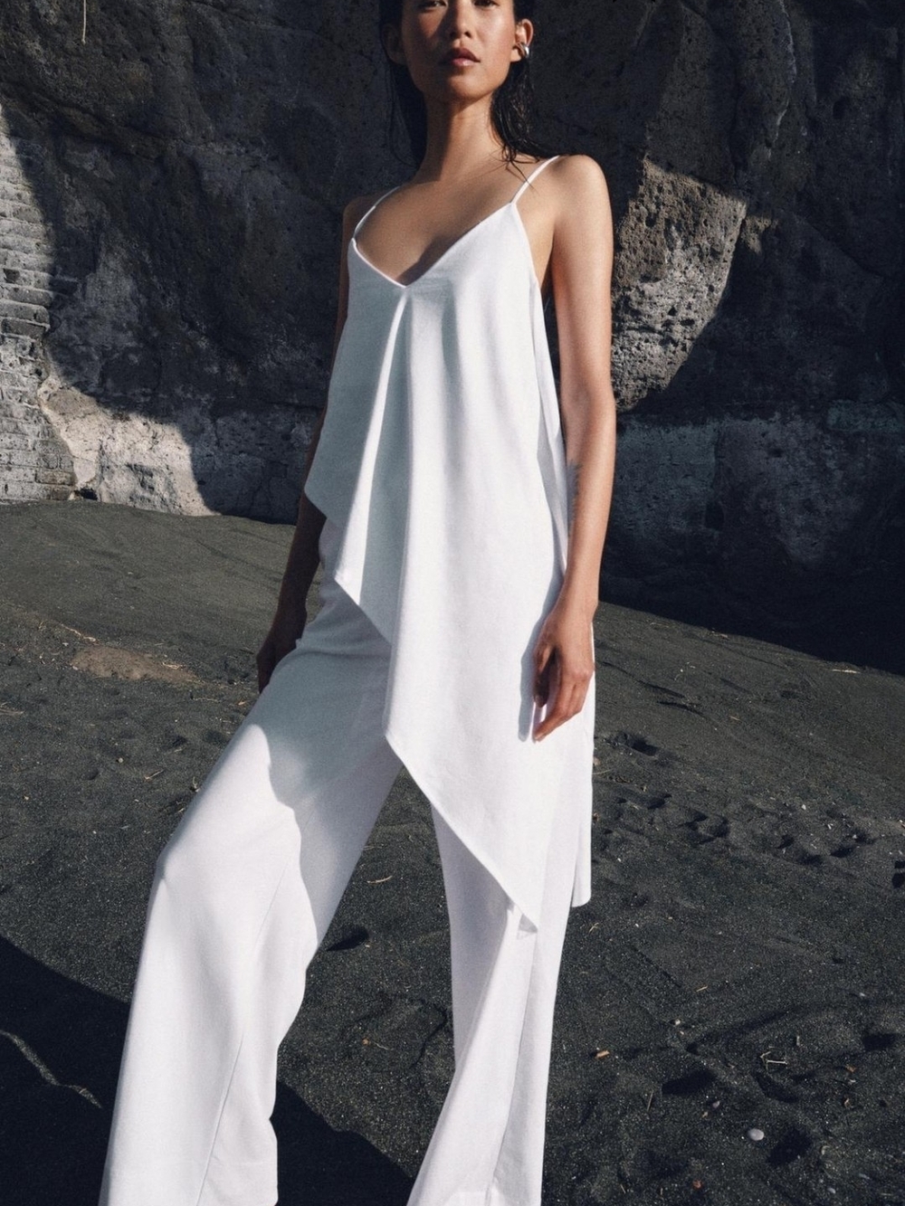 White Asymmetric Spaghetti Strap Top